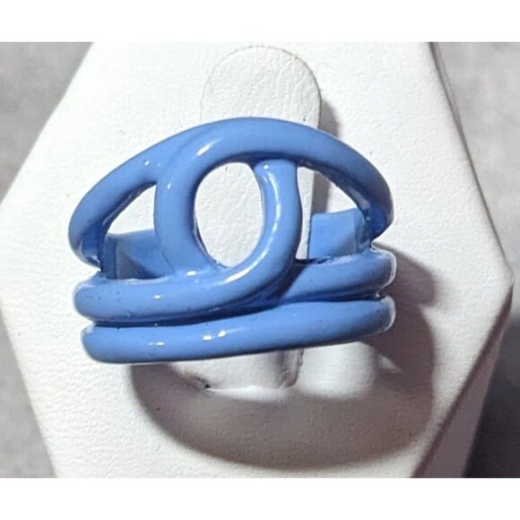 Abstract Metal Blue Enamel Coated Fashion Ring Size 8 - Picture 1 of 13